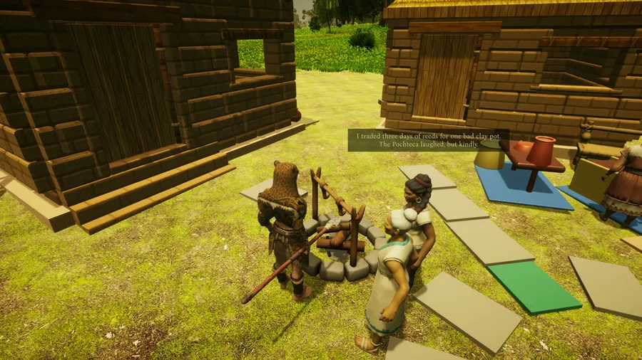 In-game: villagers at work around the player village